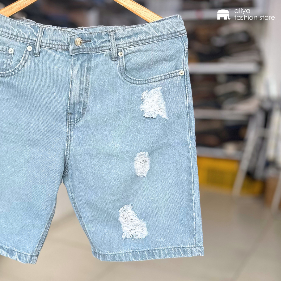 Branded Ripped Denim Shorts