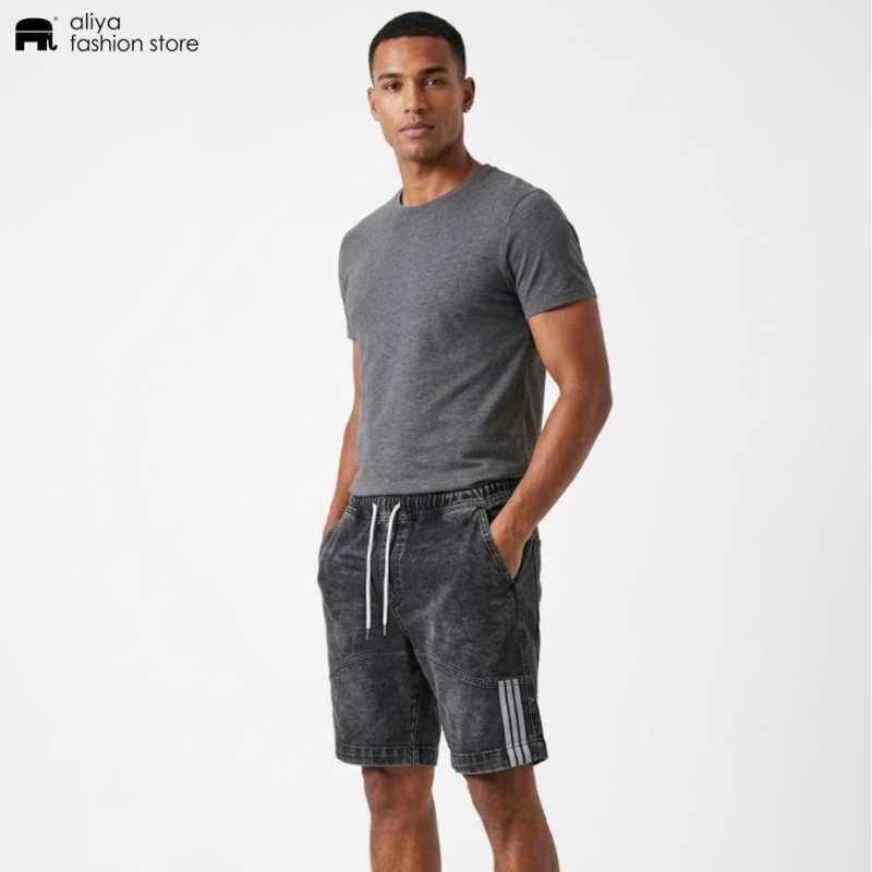 Ran Way Acid Washed White Striped Denim Code Short