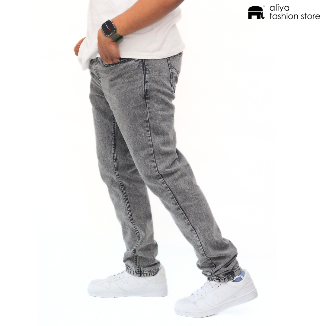 Metal Grey Acid Wash Denim Jogger Pant