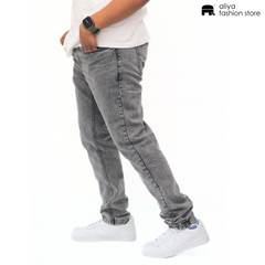 Metal Grey Acid Wash Denim Jogger Pant