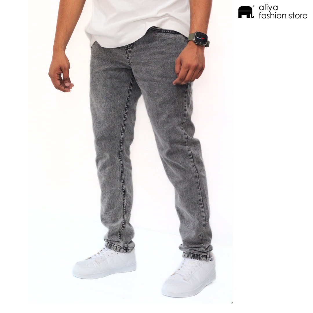 Metal Grey Acid Wash Denim Jogger Pant