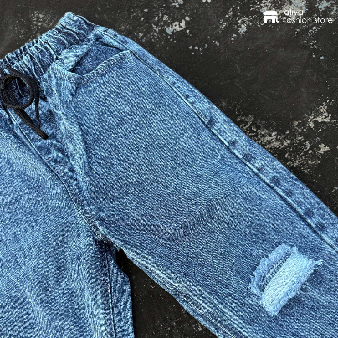Acid Washed Ripped Denim Jogger