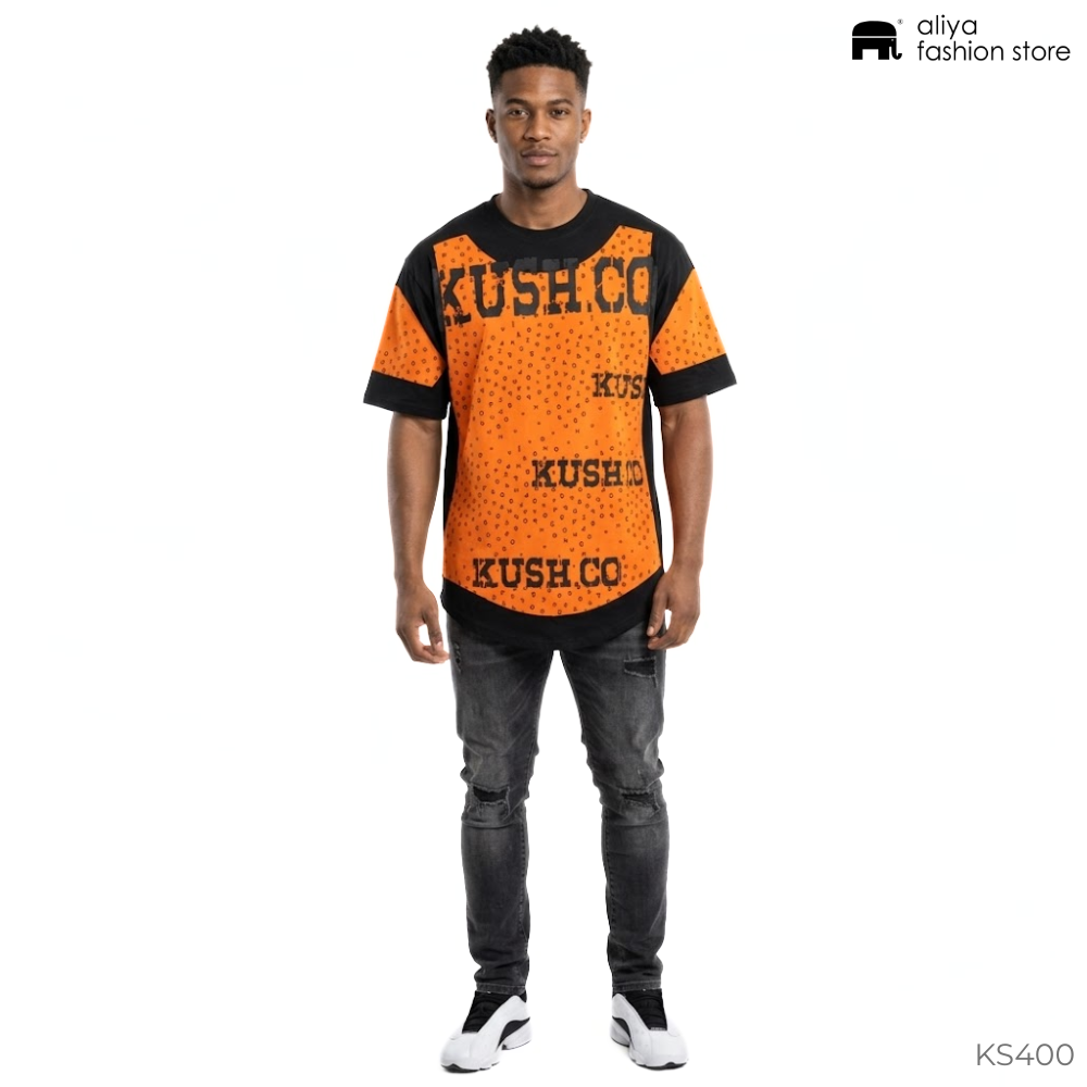 KUSH.CO Printed Curved Hem Oversized T-Shirt KS400