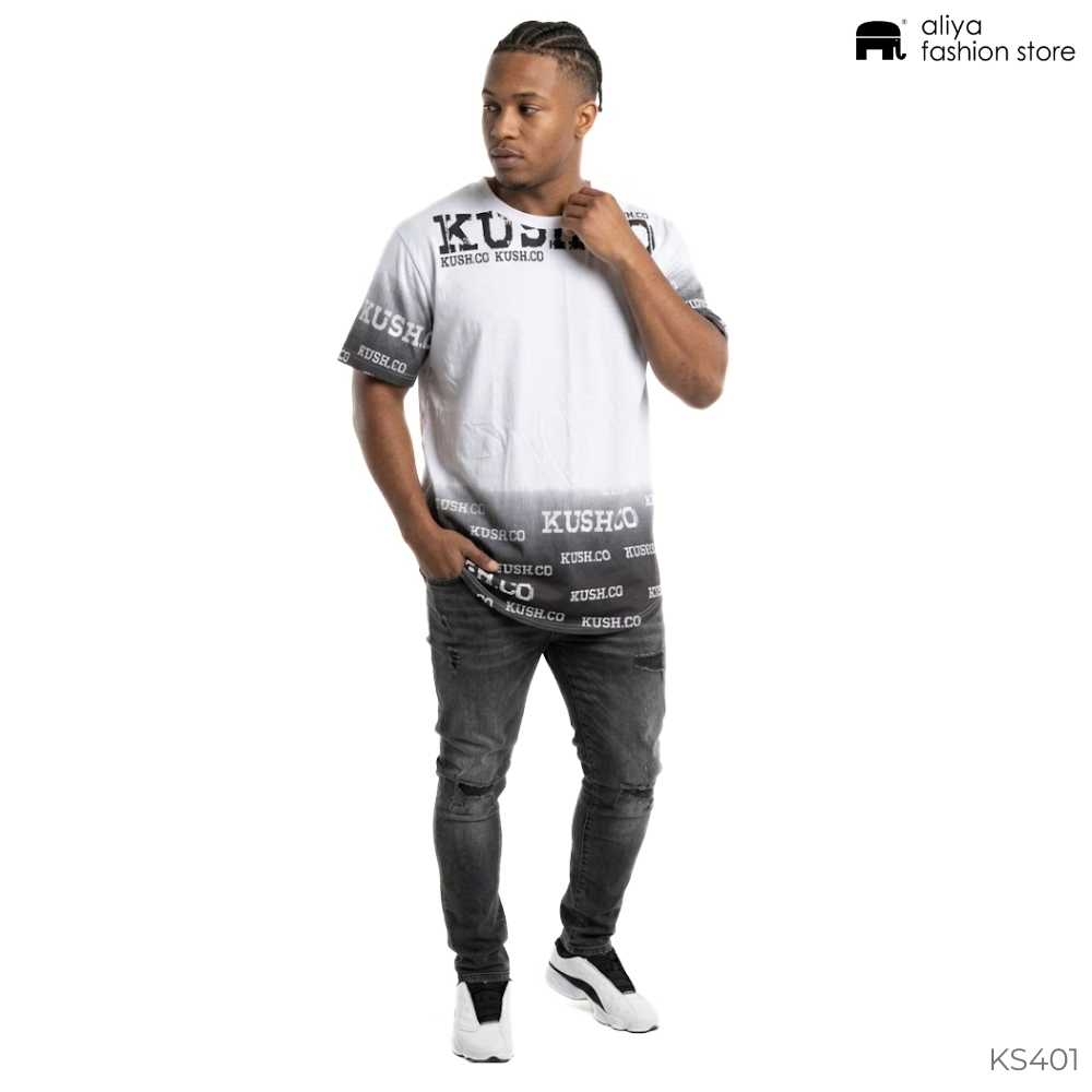 KUSH.CO Printed Curved Hem Oversized T-Shirt KS401