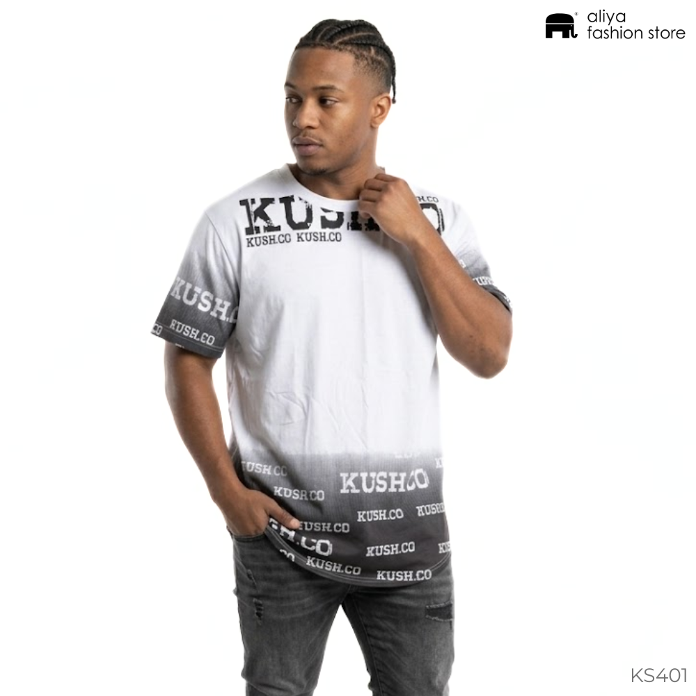 KUSH.CO Printed Curved Hem Oversized T-Shirt KS401
