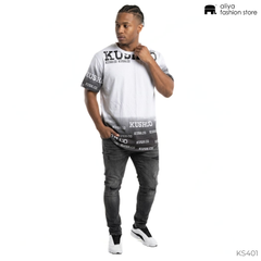 KUSH.CO Printed Curved Hem Oversized T-Shirt KS401